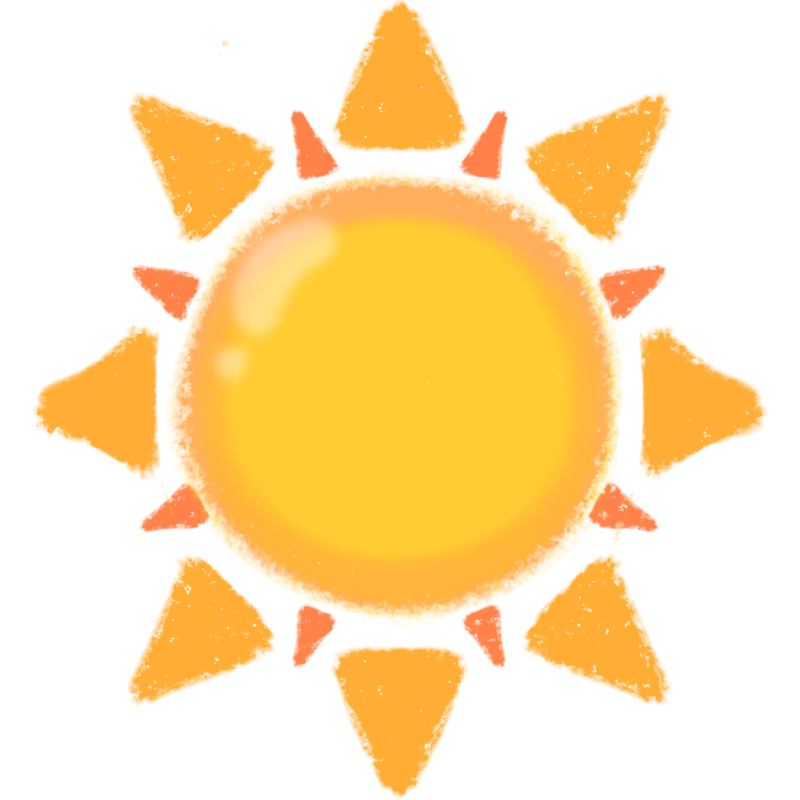  a bright yellow sun with yellow and orange triangles representing the suns rays.